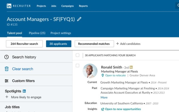 Screenshot of LinkedIn Recruiter project