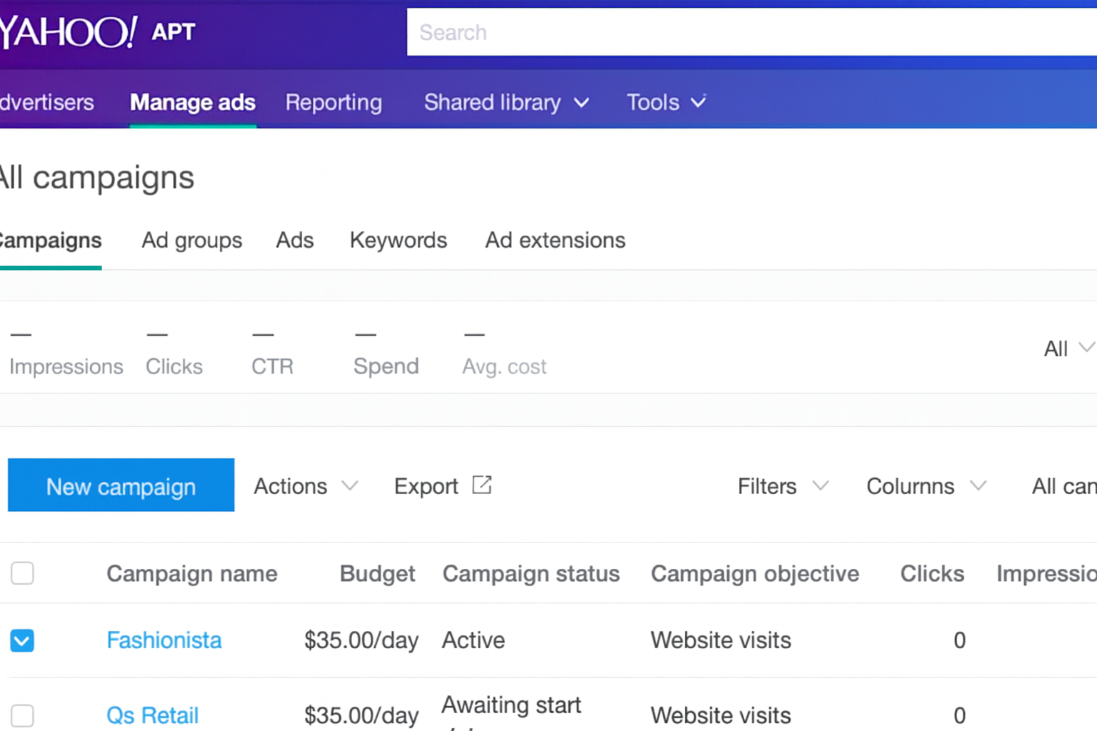 Screenshot of Yahoo! APT Advertising Platform project